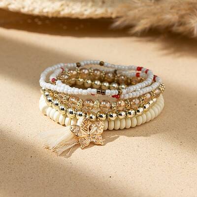 Bohemian Vacation Style Glass Beaded Stackable Stretch Bracelets Set for Women