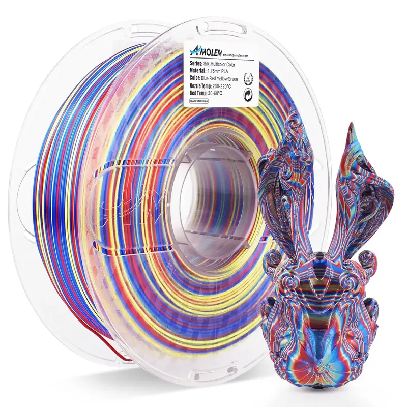 Silk S-Series PLA 3D Printer Filament, Shiny Multicolor Rainbow PLA Filament, 1.75mm