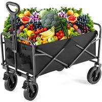 【Deal】Collapsible Foldable Wagon Cart, Large Capacity Garden Beach Cart with All-Terrain Wheels, Heavy Duty Utility Groce...