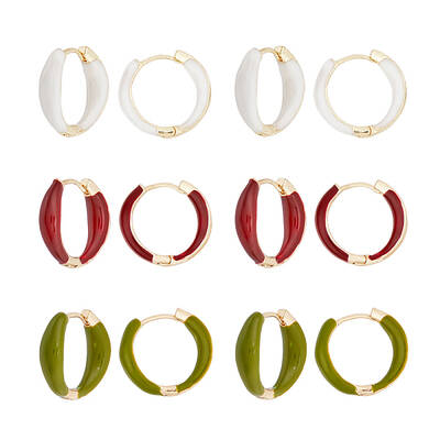 12Pair 3 Colors Alloy Enamel Huggie Hoop Earrings for Women