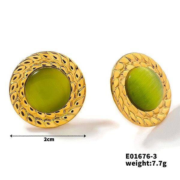 Cute Flat Round Cat Eye Stud Earrings for Summer