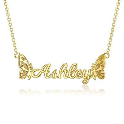 10K Gold & Personalized Classic Name Butterfly Pendant Necklace