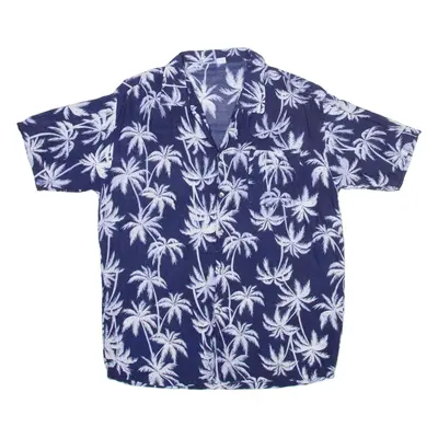 Palm Trees Mens Hawaiian Shirt Blue L