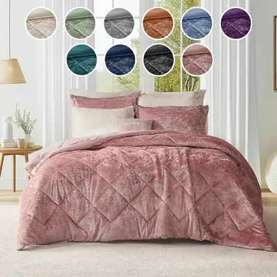 Luxe Comforter Velvet Lush Double Sided Diamond Quilting Modern All Season Bedding Set with Matching Sham,Decorative Pillow, ...