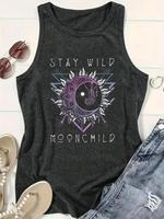 【Plus Size】 Moon & Sun Print Round Neck Tank Top, Casual Sleeveless Top for Daily Wear, Women's Plus Clothing for All Sea...