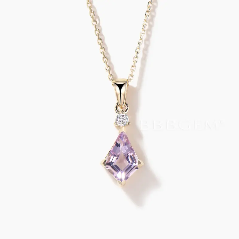 Kite Cut Natural Lavender Amethyst Minimalist Necklace Diamond Pendant