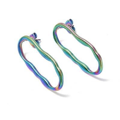 Ion Plating(IP) 304 Stainless Steel Twist Hollow Oval Stud Earrings for Women