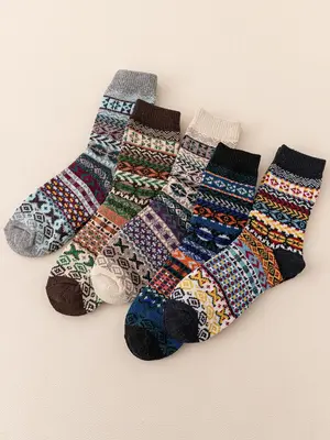 Men's Ethnic Pattern Crew Socks, Casual Comfy Socks for Daily Wear, Men's Socks & Hosiery, Cold Weather Gear, Please Purchase...