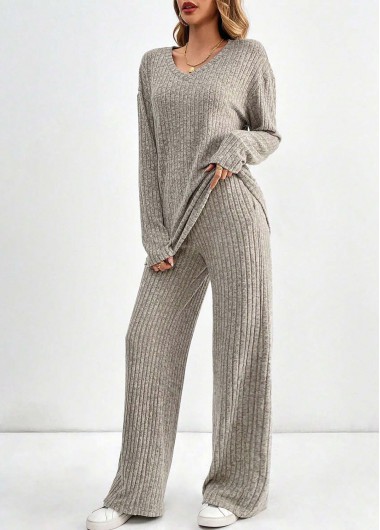 Modlily Light Coffee Long Sleeve Lounge Top and Pants - S