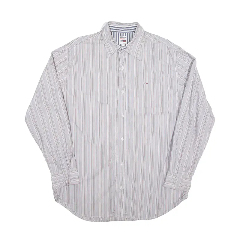 TOMMY HILFIGER Shirt Blue Striped Long Sleeve Mens XL