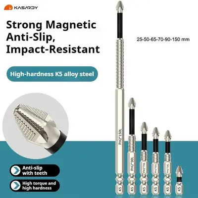 Kasardy Anti-Slip PH2 Impact Driver Bit Set, Magnetic Phillips Screwdriver Bit Set, 6 Counts High Hardness Cross Screwdriver ...