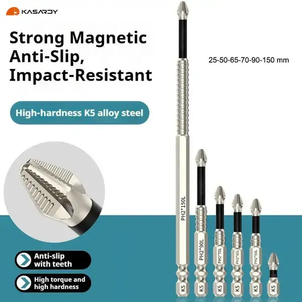 Kasardy Anti-Slip PH2 Impact Driver Bit Set, Magnetic Phillips Screwdriver Bit Set, 6 Counts High Hardness Cross Screwdriver ...