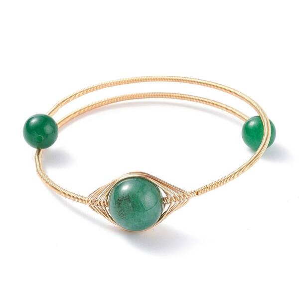 Natural Green Aventurine Round Beaded Bangle