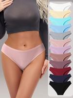 HOTCOM 12 Pack Ladies' Panties Pure Cotton Thread Breathable, Vertical Striped Texture Feel Full Cotton Mid-Waist Briefs，Ri...