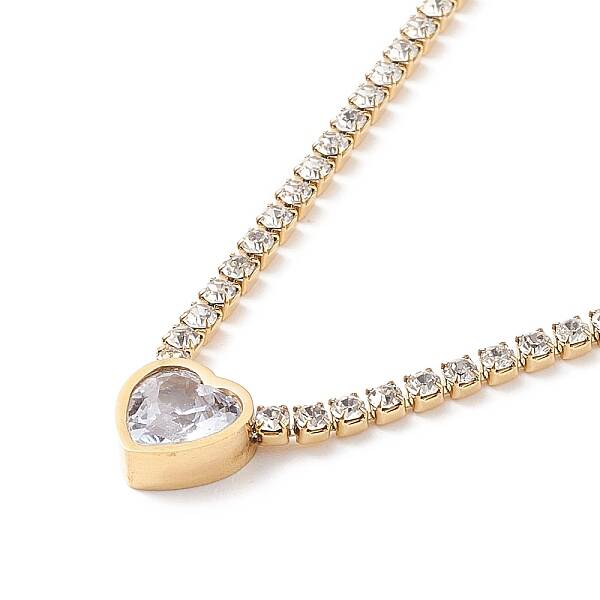 Crystal Rhinestone Heart Pendant Necklace with Tennis Chains