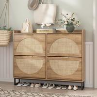 Vabches Rattan Shoe Storage Cabinet, Freestanding Shoe Organizer with Metal Legs for Entryway, Narrow Shoe Rack Cabinet, Rust...