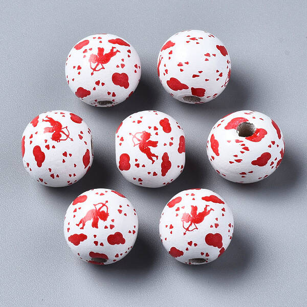 Painted Natural Wood European Beads