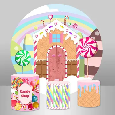 Aperturee Sweet Chocolate House Round Birthday Backdrop Kit | Circular Birthday Backdrop Cover | Round Backdrop Stand Covers ...