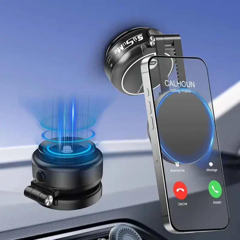 Foldable Magnetic Car Phone Mount, Dual Stable Base Magnetic Car Suction Cup, Vacuum Adsorption Phone Holder for Most Cell ...