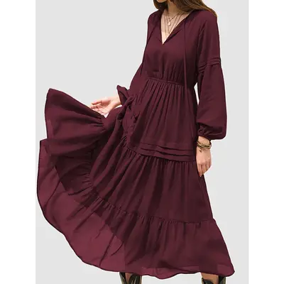 Chic V-Neck Long Dress – Effortless Style & Comfortable Fit! 💃💖 Breathable Casual