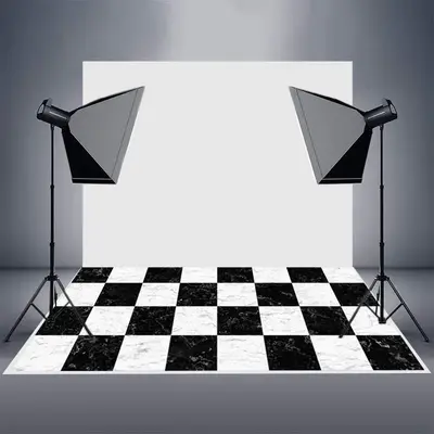 Black White Plaid Marble Texture Rubber Floor Mat - Aperturee