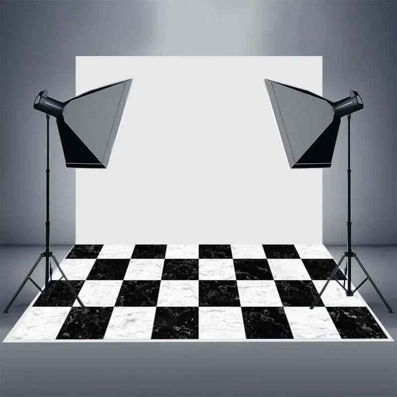 Black White Plaid Marble Texture Rubber Floor Mat - Aperturee