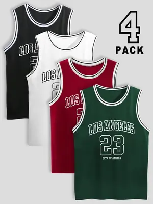 Men's Letter & Number Print Tank Top, Regular Fit Casual Sleeveless Round Neck Top for Summer, Men's Top for Daily Wear, Sock...