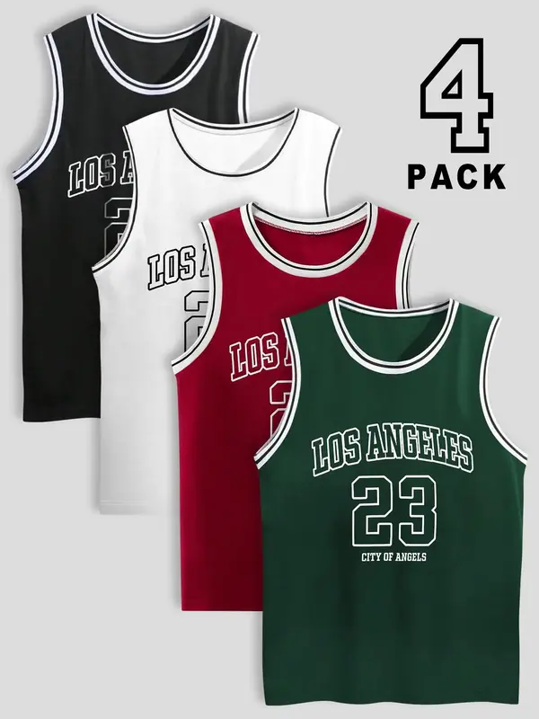 Men's Letter & Number Print Tank Top, Regular Fit Casual Sleeveless Round Neck Top for Summer, Men's Top for Daily Wear, Sock...