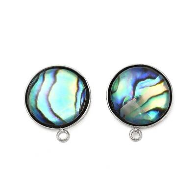 304 Stainless Steel Pave Natural Paua Shell Stud Earring Findings