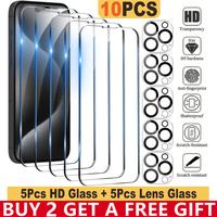 5Pcs Tempered Glass Screen Protector+5Pcs Camera Lens Protectors for iPhone 16 Pro Max Plus 15 14 13 12 11, 9H HD Tempered Gl...