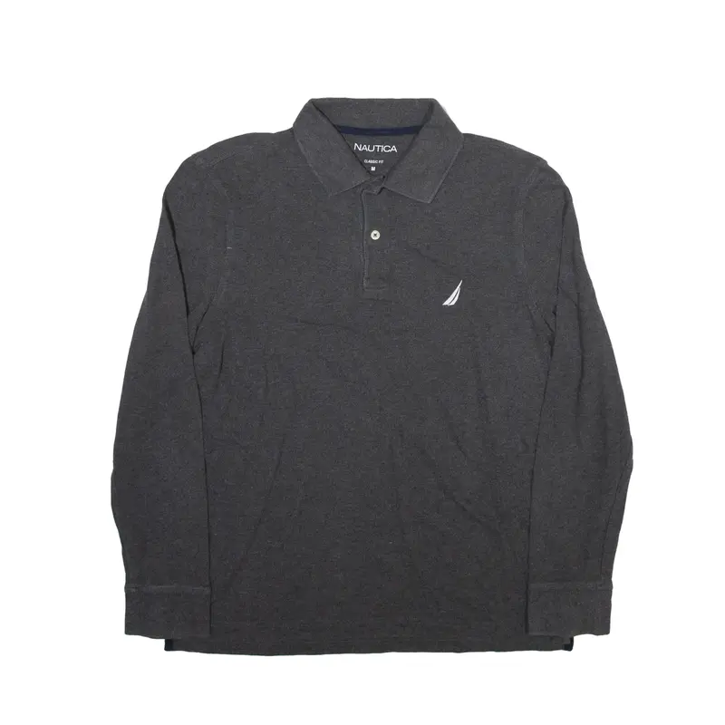 NAUTICA Classic Fit Polo Shirt Grey Long Sleeve Mens M