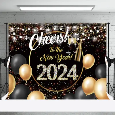 Aperturee Cheer To New Year Balloon Champagne 2024 Backdrop