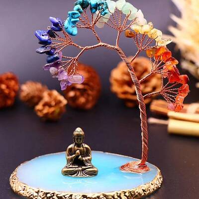 Natural Mixed Gemstone Chips Tree of Life Decorations