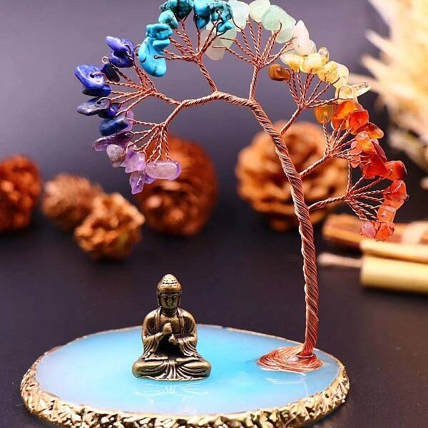 Natural Mixed Gemstone Chips Tree of Life Decorations