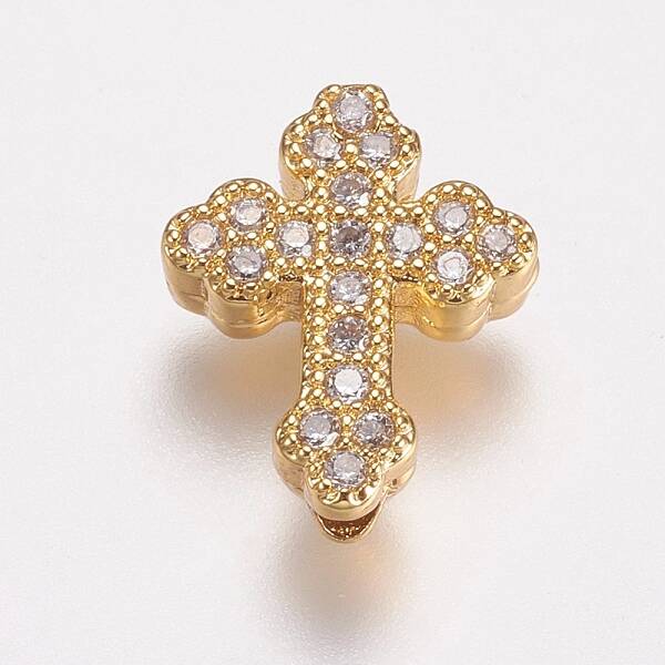Brass Micro Pave Cubic Zirconia Beads