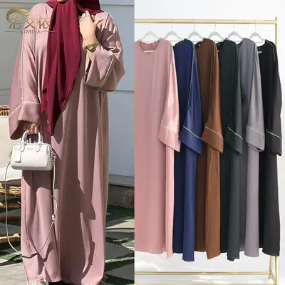 Loriya2024 AliExpress Dubai Middle East Turkey Color-Block Trimmed Robe LR937 Muslim Women Gowns Muslim Outfits