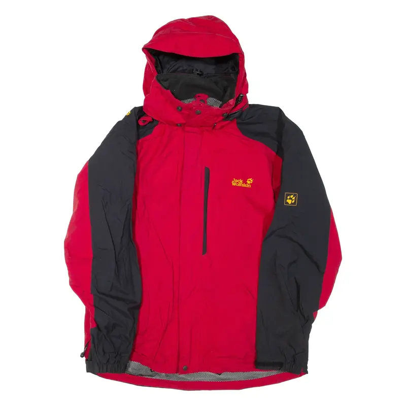 JACK WOLFSKIN Mens Rain Jacket Red Hooded Colourblock XL