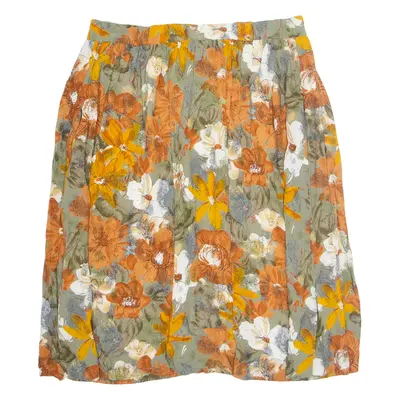 Womens A-Line Skirt Brown Knee Length Viscose Floral L