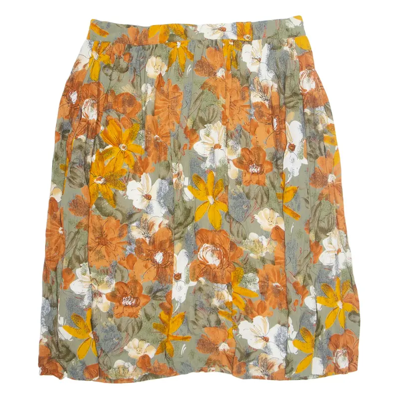 Womens A-Line Skirt Brown Knee Length Viscose Floral L