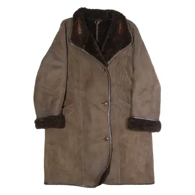 FOURRURES BERNARD Womens Overcoat Coat Brown Shearling 90s XL