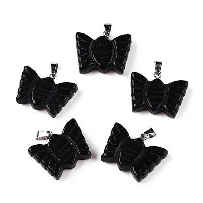 Natural Obsidian Carved Butterfly Pendants