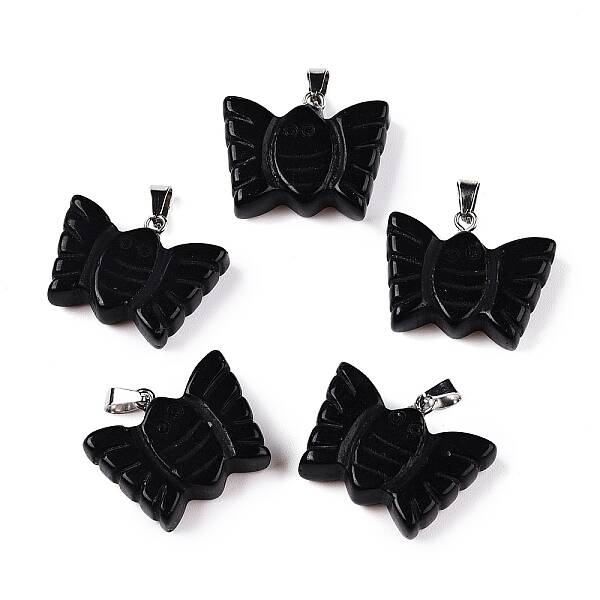 Natural Obsidian Carved Butterfly Pendants