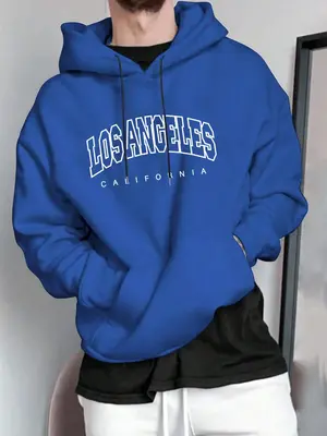 Men's Letter Print Drawstring Hoodie, Casual Pocket Hooded Sweatshirt, Y2K 2000s Clothes, Men Fall & Winter Clothes, Please...