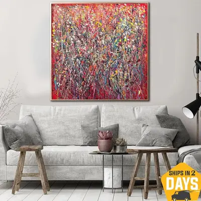 Abstract Red Paintings On Canvas Colorful Wall Art Modern Textured Artwork for Living Room Decor | RED MADNESS 57"x57&qu...