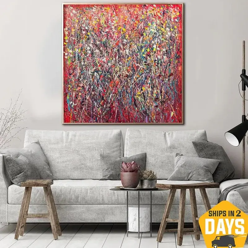 Abstract Red Paintings On Canvas Colorful Wall Art Modern Textured Artwork for Living Room Decor | RED MADNESS 57"x57&qu...
