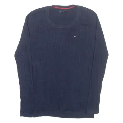 TOMMY HILFIGER Womens Jumper Blue Cable Knit S