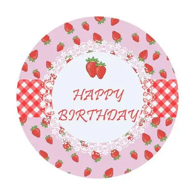 Aperturee Strawberry Circle Happy Birthday Backdrop For Girl | Happy Birthday Round Backdrop Cover | Circle Party Backdrop | ...