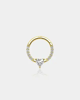 14K Gold Heart CZ Segment Septum Ring