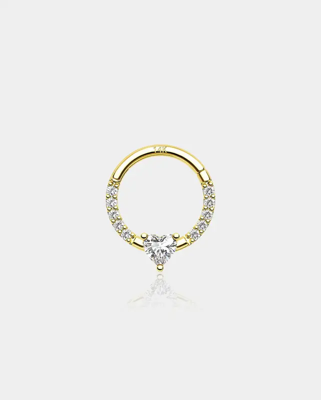 14K Gold Heart CZ Segment Septum Ring