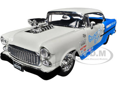 1955 Chevrolet Bel Air Ghost Gas - Mike's Speed Equip Light Gray and Blue Bigtime Muscle Series 1/24 Diecast Model Car by...